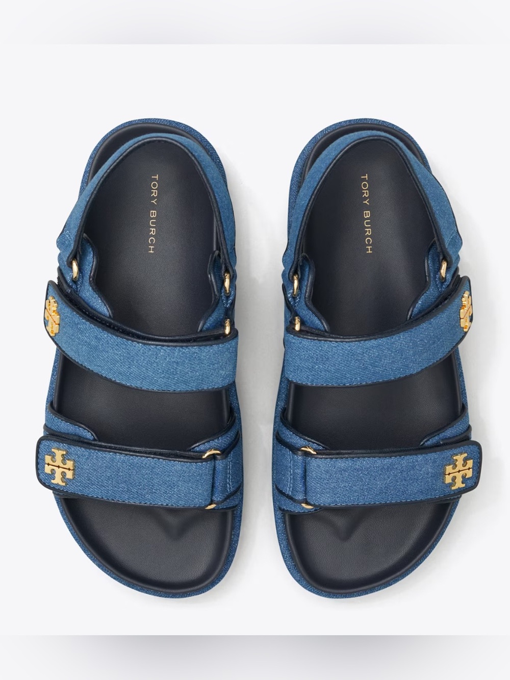 Tory Burch Kids Denim Blue Platform Sandals with Gold Logo - Picture 5 of 6